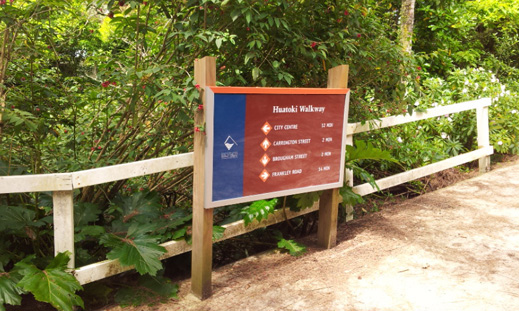 Signpost marking the end of this passage of the walkway